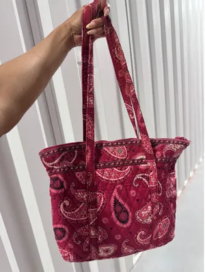 Vera Bradley Red Pink Paisley Quilted Cotton Zip Top Tote Shoulder Bag thumbnail 1