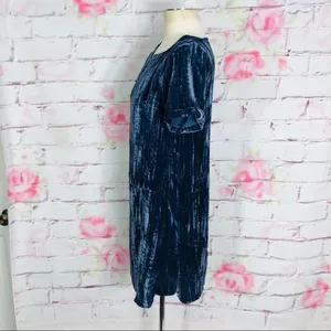Floreat short sleeve blue crinkle velvet shift drs thumbnail 8