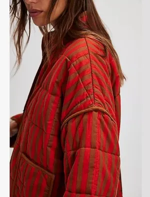 Amazon Women's Loose Retro Striped Quilted Jacket Stand Collar Cropped Puffer Outerwear Vintage Coat with Contrast thumbnail 2