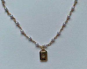 Gold Pearl Chain Pendant Necklace thumbnail 3