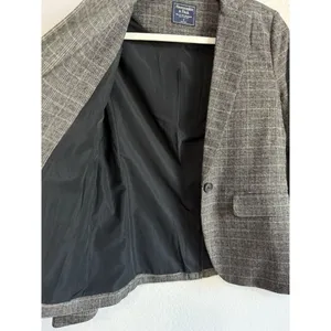 Abercrombie & Fitch Womens 0 Windowpane Single Button Blazer Gray‎ Plaid Stretch thumbnail 8