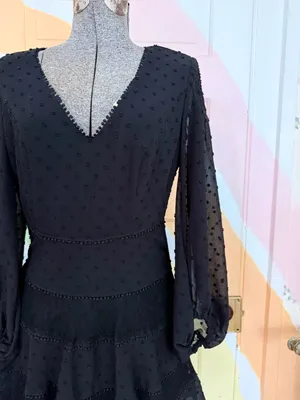 Bardot Mae Lace Tiered Swiss Dot Fit & Flare Mini Dress - Black - Size US 6🧡🍄 thumbnail 7