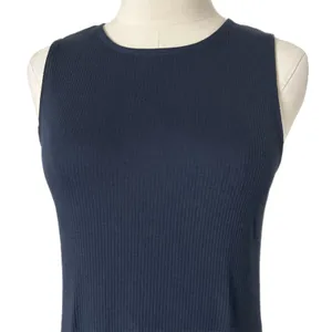 NEW Garnet Hill Sleeveless Rib Knit Midi Dress Organic Cotton Tencel Navy XS thumbnail 3