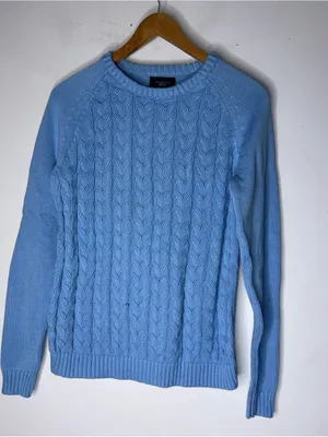 NWT Lands End Drifter Lighthouse Blue Cotton Cable Knit‎ Sweater Medium 10-12 thumbnail 1