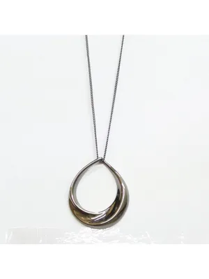 NWT Express Sculpted Teardrop Pendant on Dainty Chain Necklace Black 16'' + 3'' thumbnail 2