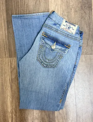 Vintage True Religion Low Rise Straight Leg Denim Jeans Womens Size 27 thumbnail 1