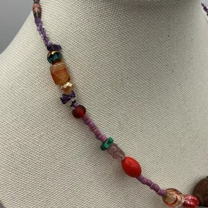 Multicolor Vintage Wood & Glass Quartz Necklace New Accents 20” Adustable thumbnail 4