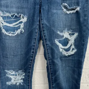 American Eagle Outfitters Blue Skinny Jeans with Distressed Details thumbnail 3