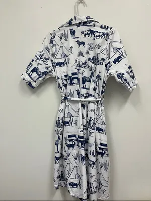 Katie Kime Blue and White Marfa print cotton shirtdress size S thumbnail 4