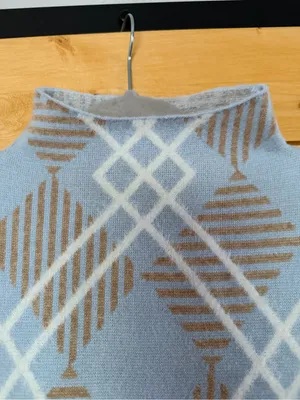 Rachel Zoe Blue & Tan Diamond Pattern Mock Neck Sweater Large thumbnail 7