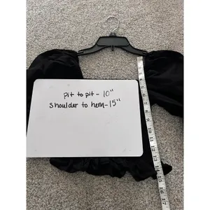 Zara Black Smocked Puff Sleeve Crop Top‎ Square Neck Ruffle Hem Women XS thumbnail 4