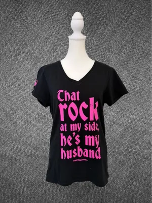 Gildan Black V-Neck Tee with Bright Pink Statement Print thumbnail 2