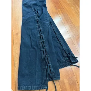 We The Free Lace Up Slouchy Jeans Womens Black Side Tie Wide Leg Denim 28 thumbnail 10