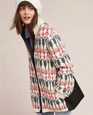 Sleeping on Snow fair isle paneled Sherpa jacket size S thumbnail 1