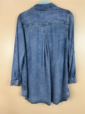 Side Stitch Los Angeles PXS Lyocell Chambray Tunic 3/4 Sleeve Shirt Oversized thumbnail 8
