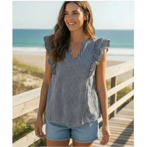 Barbour Thistle Ruffle Sleeve Gingham Top Women's Size‎ 4 Coastal Chic thumbnail 6