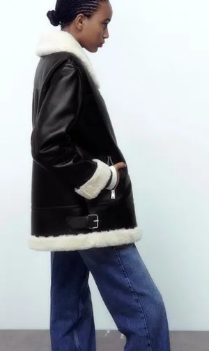 Zara Nwt Double Faced Jacket With Faux Fur thumbnail 4