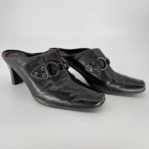 Aerosoles Cinch Worm‎ Heeled Mules 8M Black Leather Square Toe Buckle Slip On thumbnail 4