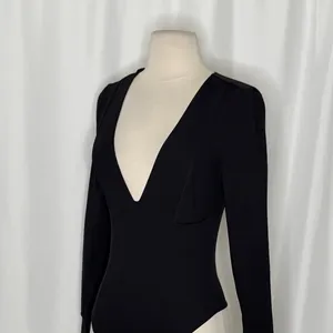 Free People INTIMATELY Basic Babe Bodysuit Black Plunging Neck Thong Small thumbnail 7