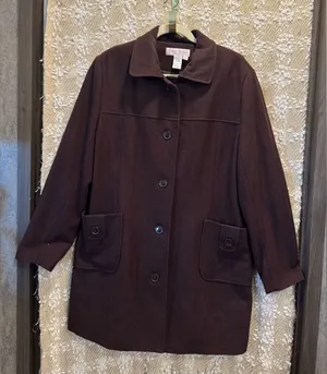 Beau Monde Women’s Brown Wool Blend Lined Pea Coat Jacket Classic Size 2XL thumbnail 1