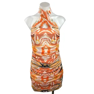 Princess Polly Viviana Orange Geometric Halter Neck Ruched Mini Bodycon Dress 6 thumbnail 6
