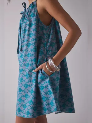 NWT BDG Eva Tie-Front Ruched Strap Trapeze Mini Dress xs relaxed fit thumbnail 2