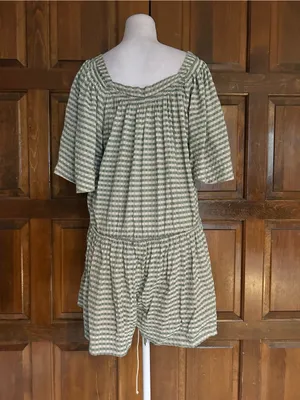 Free People County Line Romper Green Combo XS Oversized Square Neck Gingham Boho thumbnail 4