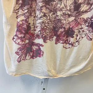 RARE Free People Floral Graphic Oversized Tee Cream Purple Boho Scoop Neck Large thumbnail 4