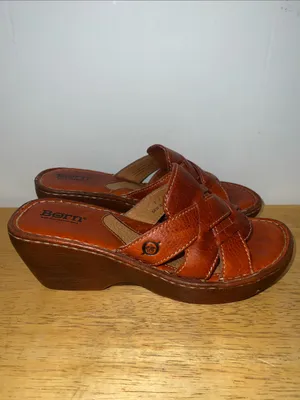 Born Women's Cognac Brown Woven Leather Slide Platform Wedge Sandals Size 7 thumbnail 4