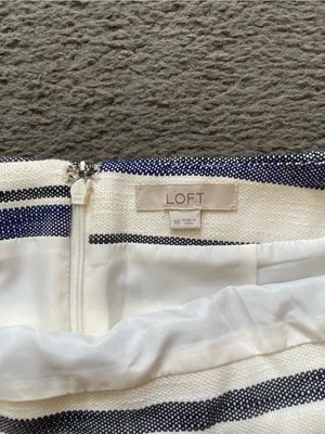 LOFT Navy and Cream Striped A-Line Wrap Skirt thumbnail 3