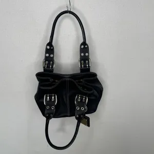 Tignanello Black Genuine Leather Satchel Handbag Buckle Top Handle Y2K thumbnail 5