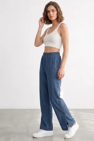 Side Slit Button-Up Cotton Flood Pants | Coastal Street Chic thumbnail 2