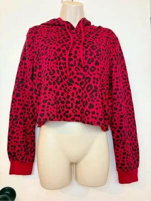 NWT True Religion Red Leopard Print Cropped Hoodie Size Small thumbnail 5