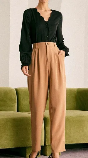 RIHOAS The Khaki High Waisted Pleated Tapered Pants 77 thumbnail 3