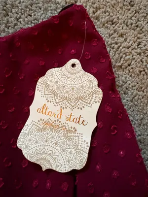 Altar’d State One Shoulder Burgundy Mini Dress Textured Clip Dot Fabric Sz S NWT thumbnail 5