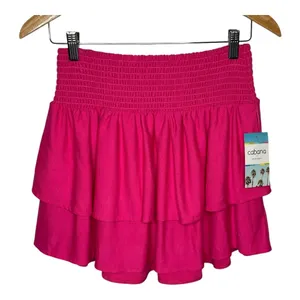 Cabana by Crown &‎ Ivy Mini Skirt Womens Medium Power Pink Smocked Tiered Ruffle thumbnail 2