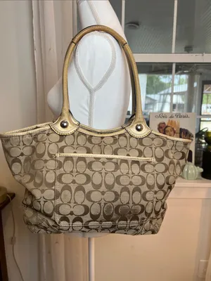 Coach Beige Signature Canvas Tote with Gold Trim thumbnail 3