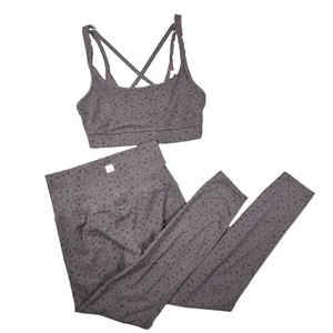 Vuori Womens Small Long Legging and Yosemite Bra Matching Set Chia Stucco Print thumbnail 2