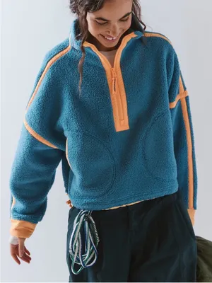 Free People FP Movement Mountain High Colorblock Half-Zip Fleece Celestial Blue thumbnail 1