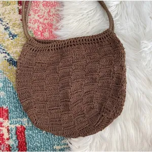 Vintage No Brand Neutral Brown Boho Knit Shoulder Bag Purse thumbnail 3