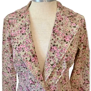 No Boundaries Vintage Y2K Floral Blazer Jacket Pink Tan Rose thumbnail 3