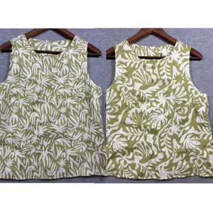 Rachel Zoe Womens Tank Top S Green White Linen Sleeveless‎ Reversible thumbnail 2