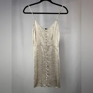 Abercrombie & Fitch Button Up Satin Slip Zebra Mini Dress in Tan‎ Cream Size XS thumbnail 2