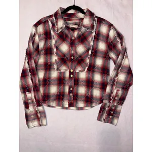We The Free Free People Georgia Plaid Embroidered Button Down‎ Ruffle Shirt NWT thumbnail 5