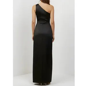 BHLDN Scottie One-Shoulder Side-Slit Stretch Satin Maxi Dress, Black, XS thumbnail 5