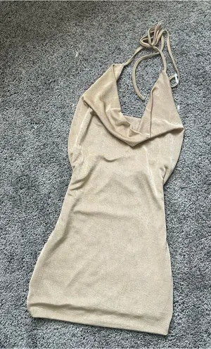 Fiestar Backless Cowl Neck Mini Dress in Champagne thumbnail 1