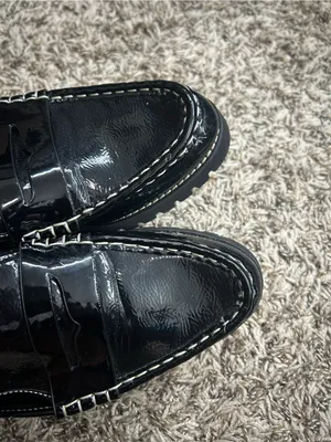 Donald Pliner Black Patent Leather Slip-On Loafers Mules Sz 8 1/2 thumbnail 3