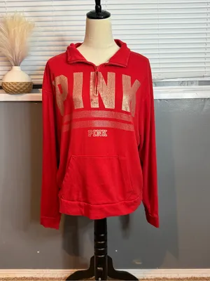 PINK Victoria’s Secret Red Quarter Zip Sweatshirt Medium thumbnail 3