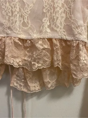 Womens Off The Shoulder Lace Top S 34” Ivory Lace Up Front Long Sleeve Boho thumbnail 4
