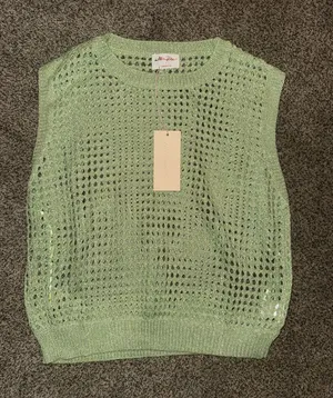 Allie Rose Green Metallic Open Knit Sweater Vest Size L thumbnail 1